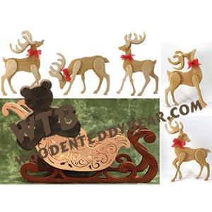 Standing Reindeer & Sleigh Set fretwork scroll saw pattern | The Wooden Teddy Bear