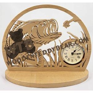 Largemouth Bass Desk Clock fretwork scroll saw pattern | The Wooden Teddy Bear