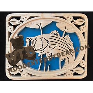 Self Framing Leaf Bordered Striped Bass fretwork scroll saw pattern | The Wooden Teddy Bear