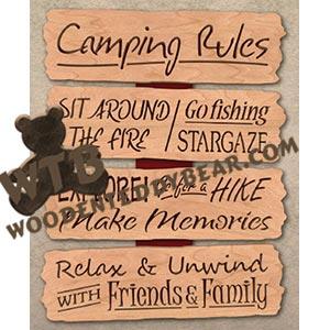 Camping Rules Sectional Plaque fretwork scroll saw pattern | The Wooden Teddy Bear