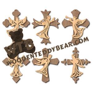 Overlay Angels on Crosses Ornaments fretwork scroll saw pattern | The Wooden Teddy Bear