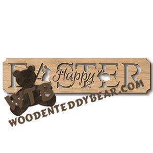Happy Easter with Bunnies Word Art fretwork scroll saw pattern | The Wooden Teddy Bear