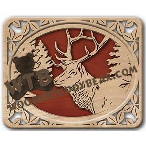 Self Framing Leaf Bordered Elk Head fretwork scroll saw pattern | The Wooden Teddy Bear