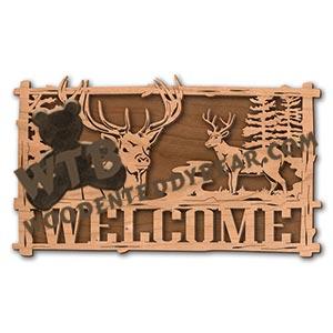 Rustic Welcome Deer Scene fretwork scroll saw pattern | The Wooden Teddy Bear