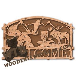 Rustic Welcome Moose Scene fretwork scroll saw pattern | The Wooden Teddy Bear