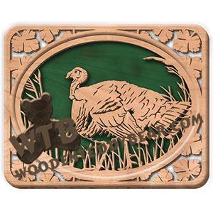 Self Framing Leaf Bordered Wild Turkey fretwork scroll saw pattern | The Wooden Teddy Bear