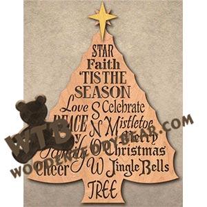 Christmas Tree Word Cloud fretwork scroll saw pattern | The Wooden Teddy Bear