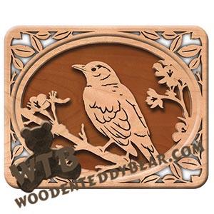 Self-Framing Leaf Bordered Robin fretwork scroll saw pattern | The Wooden Teddy Bear