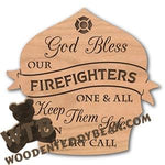 God Bless Our Firefighters Shield Plaque fretwork scroll saw pattern | The Wooden Teddy Bear