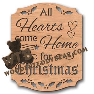 All Hearts Come Home For Christmas |  Fretwork Scroll Saw Pattern | Wooden Teddy Bear