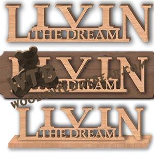 Livin The Dream Plaque or Standing Word Art |  Fretwork Scroll Saw Pattern | Wooden Teddy Bear