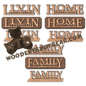 Living-Home-Family Plaque or Standing Word Art Sets |  Fretwork Scroll Saw Pattern | Wooden Teddy Bear