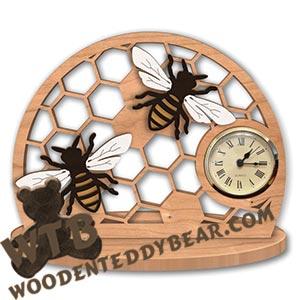 Bee & Honeycomb Desk Clock |  Fretwork Scroll Saw Pattern | Wooden Teddy Bear