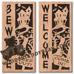 Haunted House Beware/Welcome | Fretwork Scroll Saw Pattern | Wooden Teddy Bear