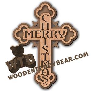 Merry Christmas Layered Cross | Fretwork Scroll Saw Pattern | Wooden Teddy Bear