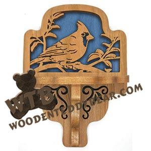 Cardinal Wildlife Curio Shelf | Fretwork Scroll Saw Pattern | Wooden Teddy Bear