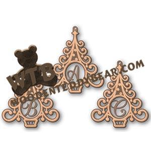 Layered Filigree Monogram Christmas Trees | Fretwork Scroll Saw Pattern | Wooden Teddy Bear