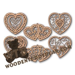 Layered Filigree Heart Ornaments | Fretwork Scroll Saw Pattern | Wooden Teddy Bear