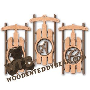 Layered Monogram Sled Ornaments | Fretwork Scroll Saw Pattern | Wooden Teddy Bear