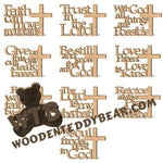 Christian Standing Word Art Set | Fretwork Scroll Saw Pattern | Wooden Teddy Bear