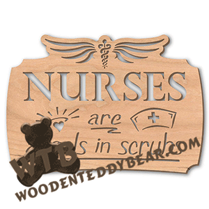 Nurses Are Angels In Scrubs | Fretwork Scroll Saw Pattern | Wooden Teddy Bear