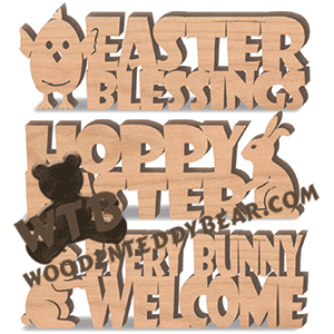 Easter Stand-Up Word Art Set | Fretwork Scroll Saw Pattern | Wooden Teddy Bear