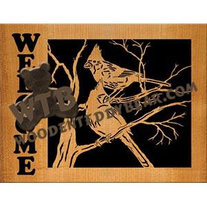 Welcome Plaque Cardinals fretwork scroll saw pattern | The Wooden Teddy Bear