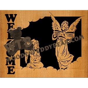 Angel #2 Welcome Plaque fretwork scroll saw pattern | The Wooden Teddy Bear