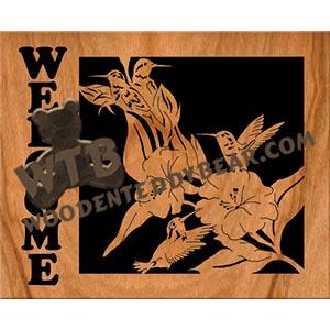 Hummingbird Welcome Plaque fretwork scroll saw pattern | The Wooden Teddy Bear