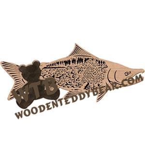 Salmon Bear Fishing fretwork scroll saw pattern | The Wooden Teddy Bear