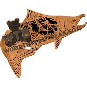 Salmon Eagle Fisher fretwork scroll saw pattern | The Wooden Teddy Bear