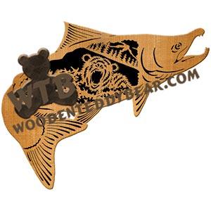 Salmon Bear Fishing #2 fretwork scroll saw pattern | The Wooden Teddy Bear