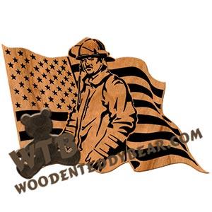 Firefighter in Flag fretwork scroll saw pattern | The Wooden Teddy Bear