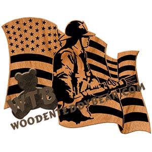 Firefighter #2 in Flag fretwork scroll saw pattern | The Wooden Teddy Bear