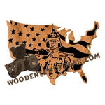 USA Flag with Soldier fretwork scroll saw pattern | The Wooden Teddy Bear