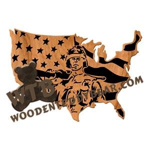 USA Flag with Soldier fretwork scroll saw pattern | The Wooden Teddy Bear