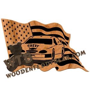 Chevy in Flag fretwork scroll saw pattern | The Wooden Teddy Bear