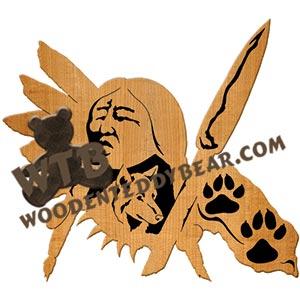 Indian with Wolf fretwork scroll saw pattern | The Wooden Teddy Bear