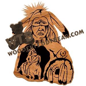 Indian with Inset #2 fretwork scroll saw pattern | The Wooden Teddy Bear