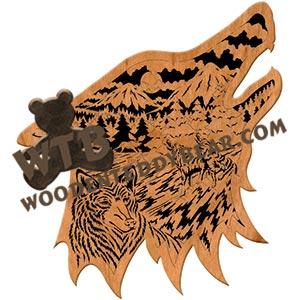 Large Wolf Head fretwork scroll saw pattern | The Wooden Teddy Bear