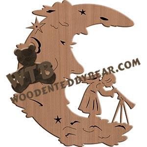 Moon with Telescope fretwork scroll saw pattern | The Wooden Teddy Bear